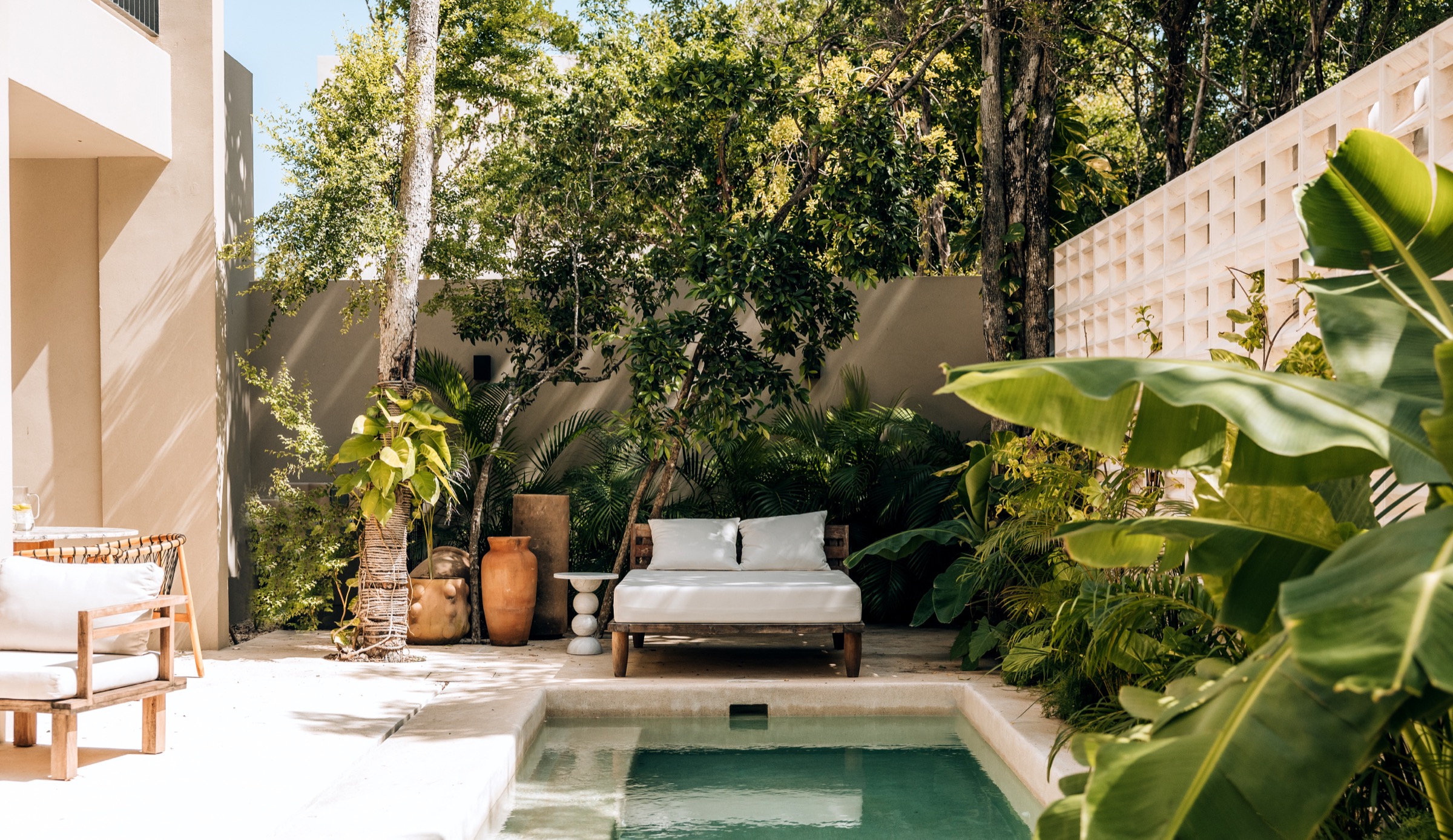 Essence Luxury Villa private plunge pools and passageway between structures