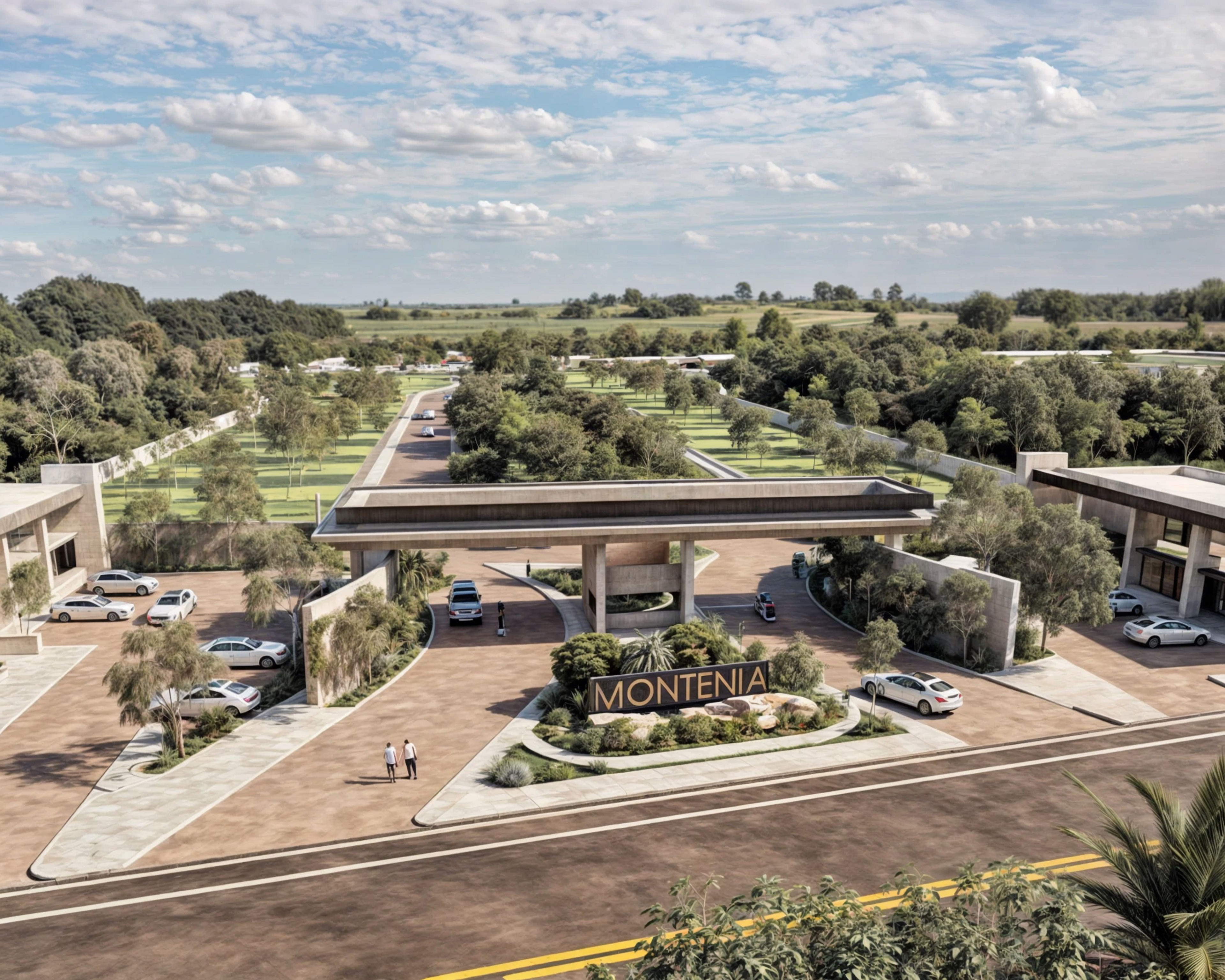 Rendering of the entrance to Costa Montenia, an inland residential lot subdivision in Playa del Carmen