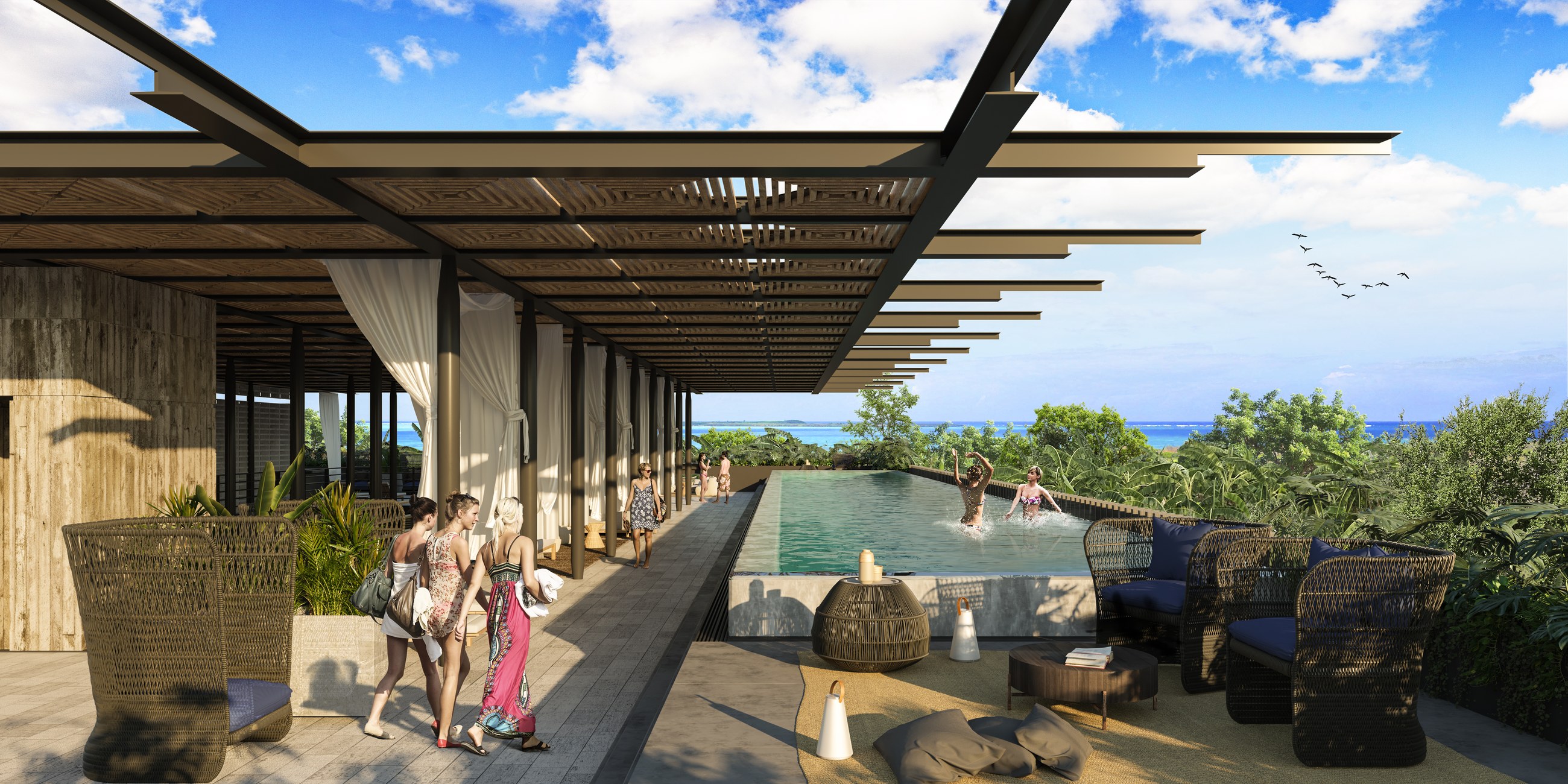 Rendering of a rooftop amenity deck