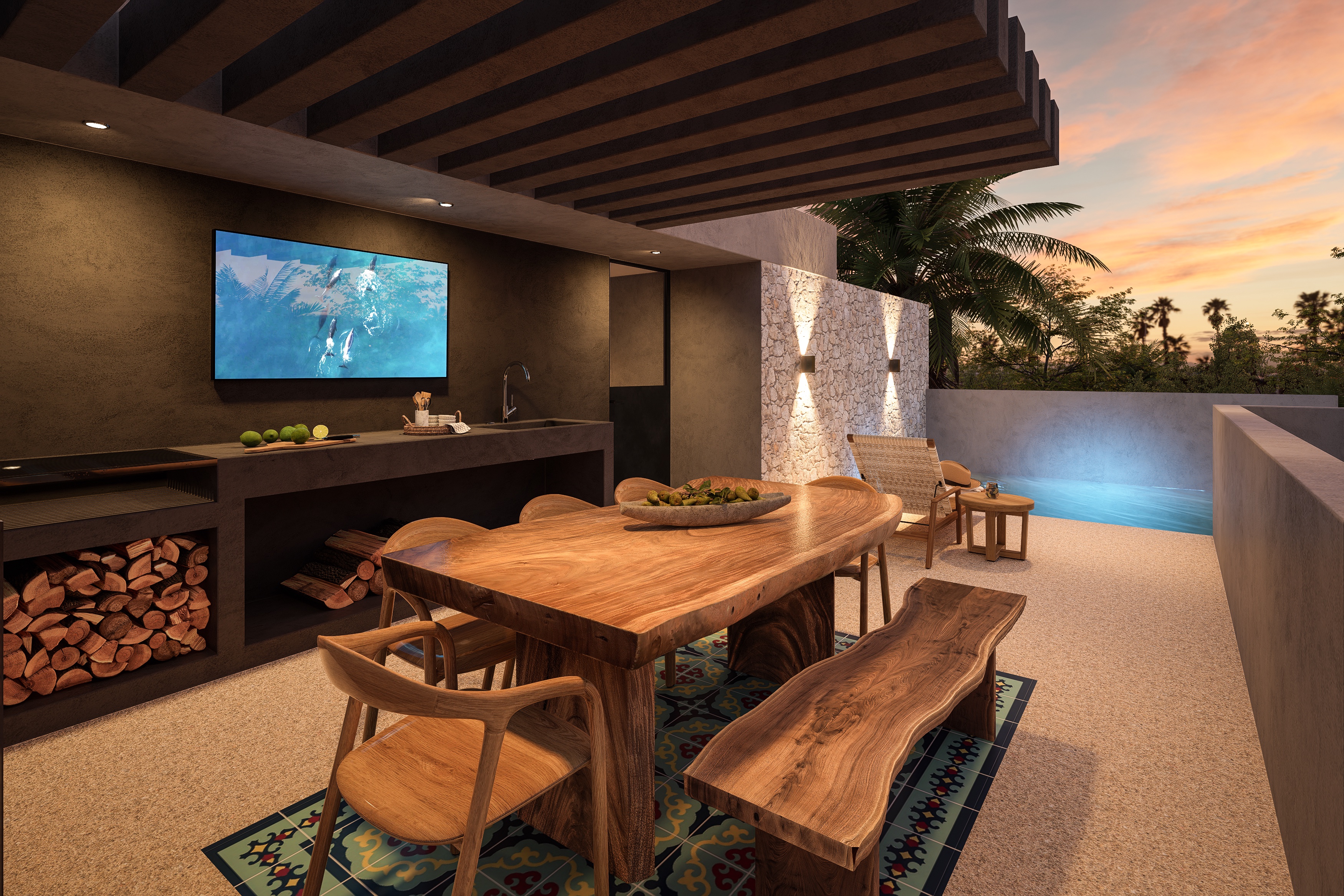 Villa Alma rooftop terrace render with plunge pool and grill